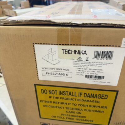 NEW TECHNIKA 900MM CHIMNEY RANGEHOOD FHEE26A9S-5, SOLD AS IS NO WARRANTY