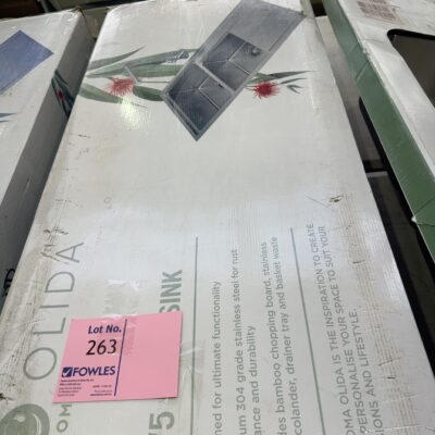 NEW CAROMA OLINDA 1 & 3/4 BOWL KITCHEN SINK WITH RIGHT HAND DRAINER SOLD AS IS NO WARRANTY