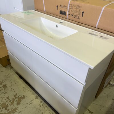 NEW 1200MM MATTE WHITE FLOOR VANITY, 2 DRAWERS, WITH WHITE CERAMIC VANITY TOP, CORE1200WM & UV31-1200H