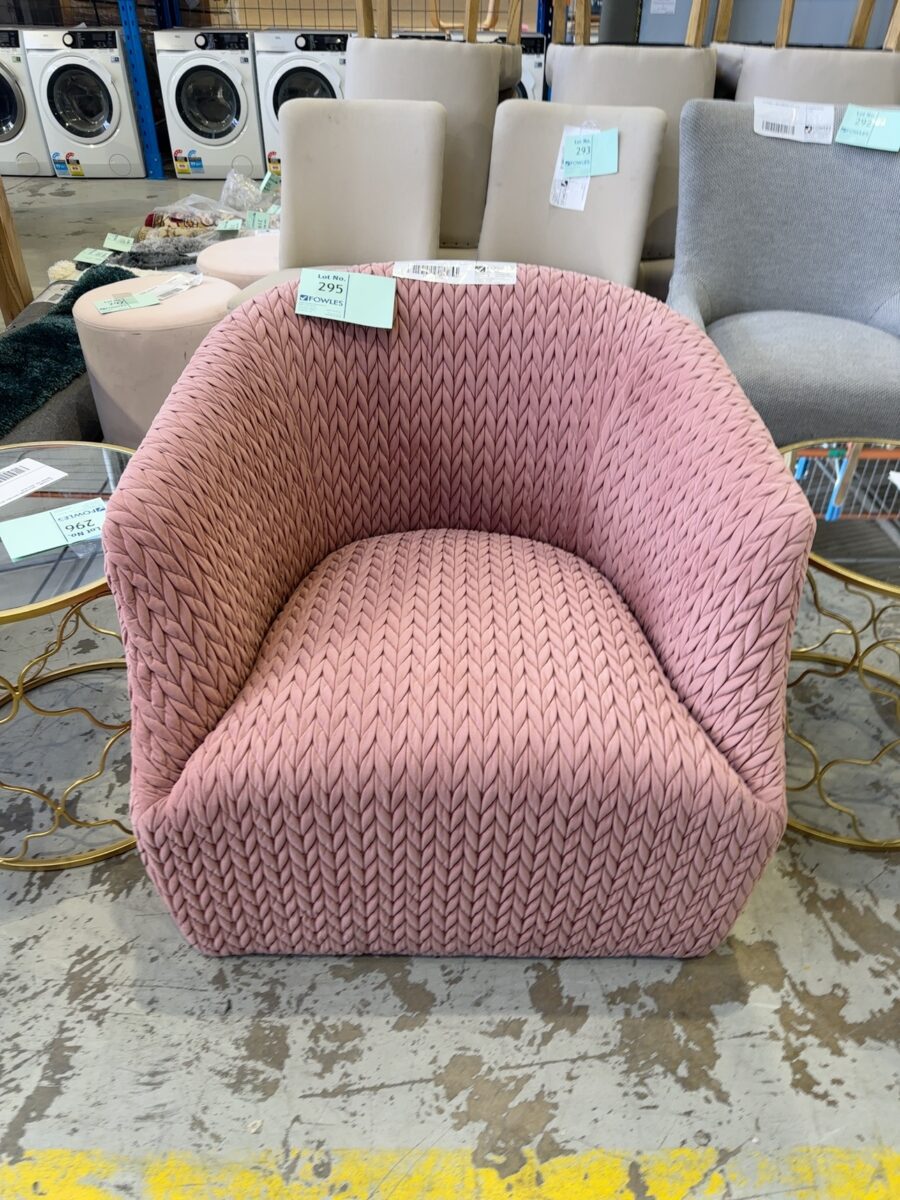 EX STAGING - PINK ARMCHAIR, SOLD AS IS