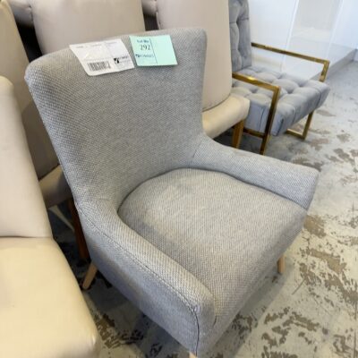 EX STAGING - GREY ARMCHAIR, SOLD AS IS