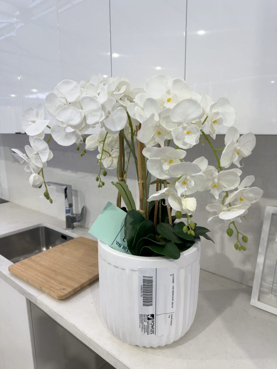 EX STAGING - FAUX ORCHID IN POT, SOLD AS IS