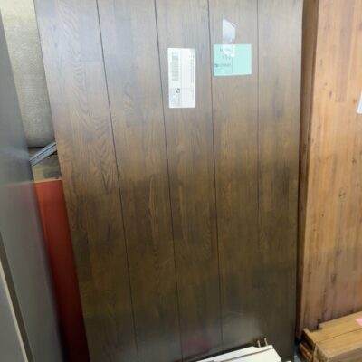 WALNUT PLANK DINING TABLE WITH WHITE LEGS, NO SCREWS & ONE LEG BROKEN SOLD AS IS