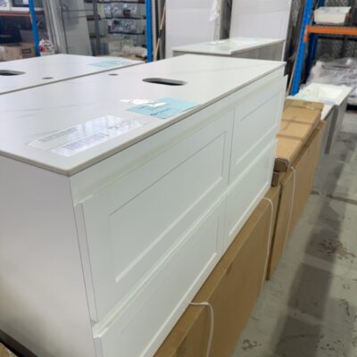 NEW 1200MM MATTE WHITE HAMPTON WALL HUNG VANITY, WITH 2 DRAWERS, AND SINTERED STONE TOP FM1200WVMW