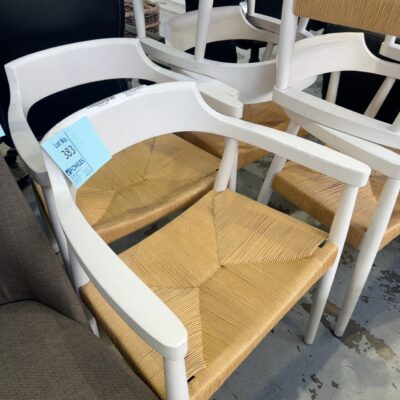 EX STAGING - WHITE TIMBER DINING CHAIR, WOVEN, SOLD AS IS