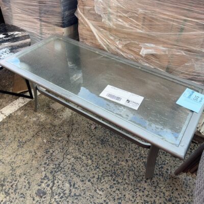 EX STAGING - GREY METAL OUTDOOR COFFEE TABLE, SOLD AS IS