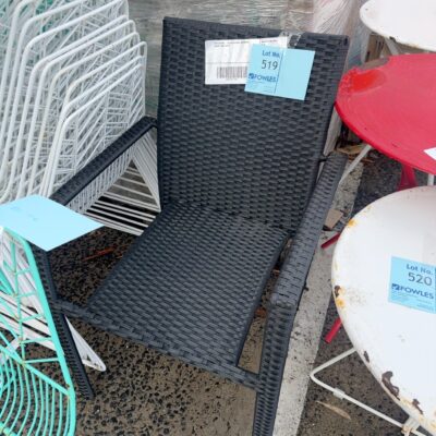 EX STAGING - BLACK WICKER OUTDOOR CHAIR, SOLD AS IS