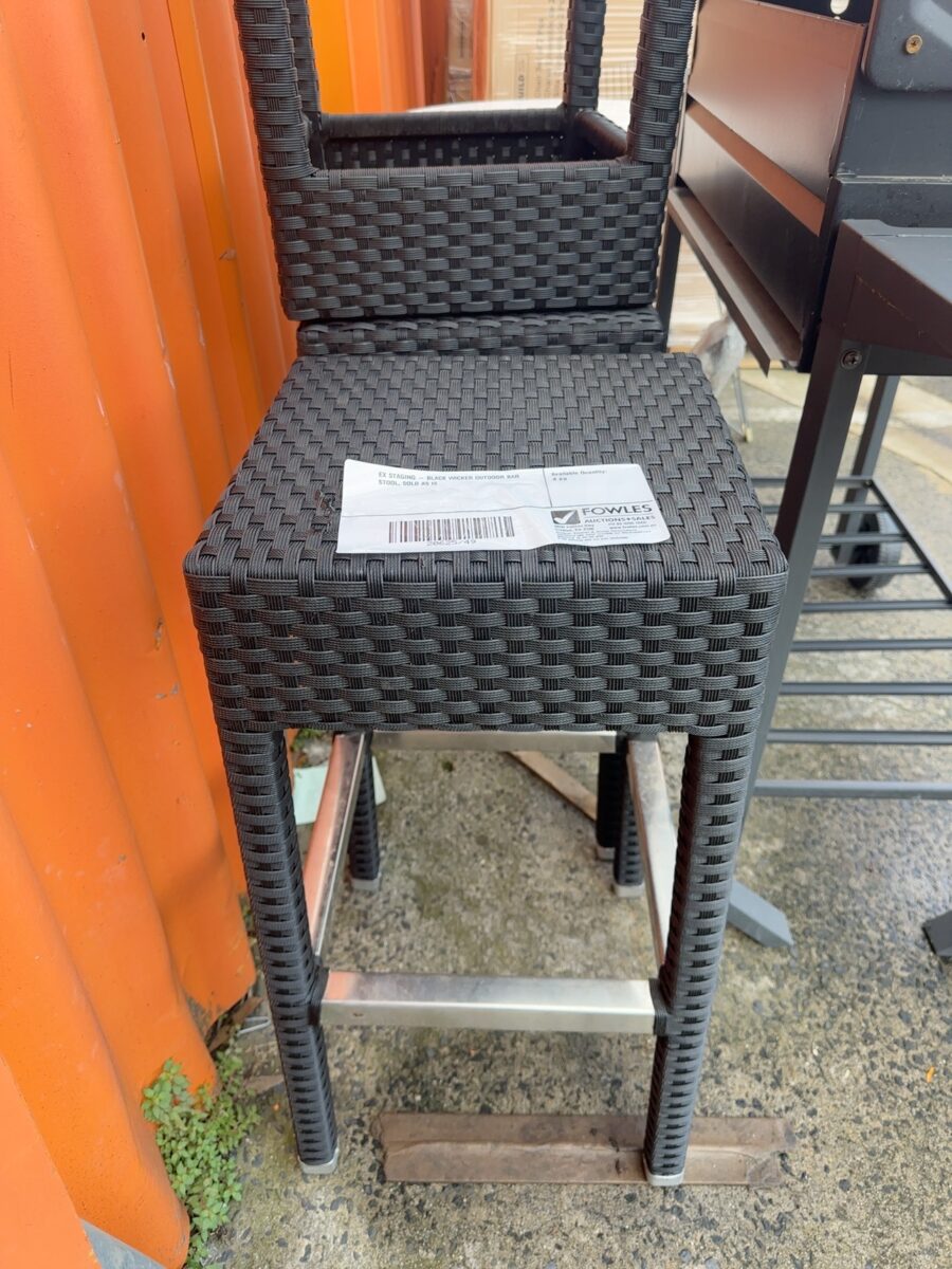 EX STAGING - BLACK WICKER OUTDOOR BAR STOOL, SOLD AS IS