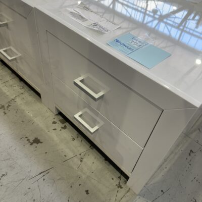 EX STAGING - WHITE GLOSS BEDSIDE TABLE, SOLD AS IS