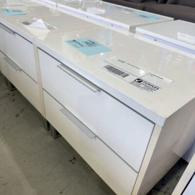 EX STAGING - WHITE GLOSS BEDSIDE TABLE, SOLD AS IS