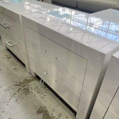 EX STAGING - WHITE GLOSS BEDSIDE TABLE, SOLD AS IS