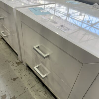 EX STAGING - WHITE GLOSS BEDSIDE TABLE, SOLD AS IS