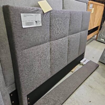 EX DISPLAY MONTE CARLO DARK GREY UPHOLSTERED, QUEEN SIZE, BEDHEAD ONLY SOLD AS IS