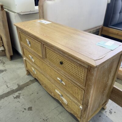NEW SIENNA OAK & RATTAN TALLBOY RRP99 AU1189 **SLIGHT DAMAGE, BACK LEFT CORNER SOLD AS IS**