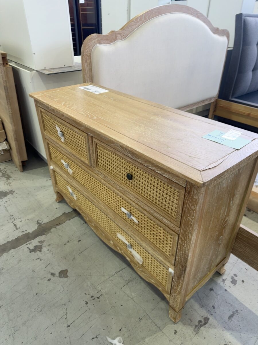 NEW SIENNA OAK & RATTAN TALLBOY RRP$1899 AU1189 **SLIGHT DAMAGE, BACK LEFT CORNER SOLD AS IS**