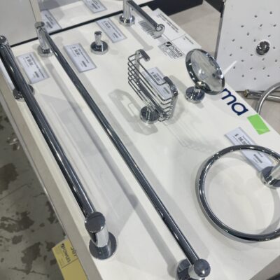 EX SHOWROOM BATHROOM ACCESSORIES DISPLAY BOARD - CAROMA, CHROME, SOLD AS IS