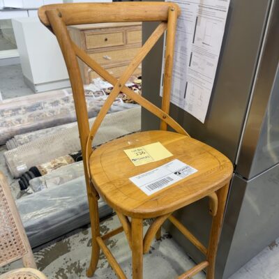 EX HIRE FRENCH PROVINCIAL CROSS BACK TIMBER BAR CHAIR, SOLD AS IS