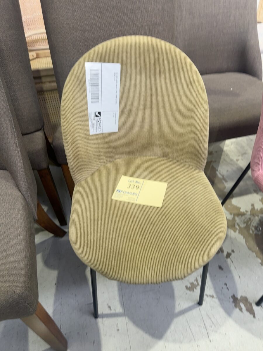EX HIRE MOSS GREEN CORD DINING CHAIR, SOLD AS IS