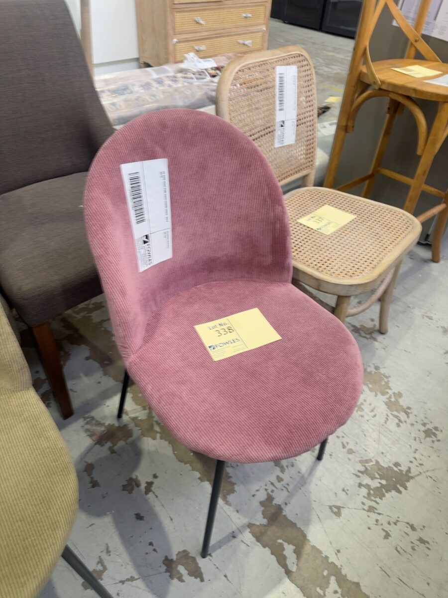 EX HIRE ROSE PINK CORD DINING CHAIR, SOLD AS IS