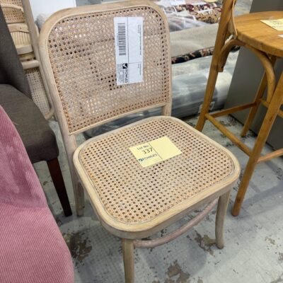 EX HIRE LIGHT OAK RATTAN DINING CHAIR, SOLD AS IS