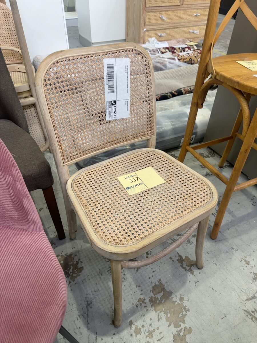 EX HIRE LIGHT OAK RATTAN DINING CHAIR, SOLD AS IS