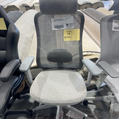 SAMPLE CHAIR - GREY MESH & BLACK FABRIC ERGONOMIC CHAIR, LUMBAR SUPPORT, FULLY ADJUSTABLE, WEIGHT 130KG RRP$269
