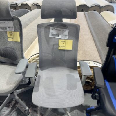 SAMPLE CHAIR - GREY MESH/FABRIC ERGONOMIC HIGH BACK CHAIR, WITH HEAD REST, ADJUSTABLE, 130KG WEIGHT, RRP$299