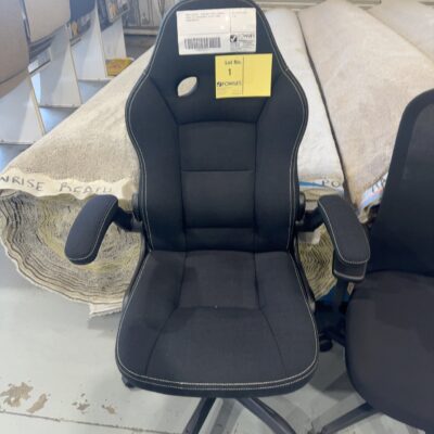 SAMPLE CHAIR - DARK GREY RACER GAMING CHAIR, TILT, ADJUSTABLE, FLIP UP ARMS, 120KG RRP$148
