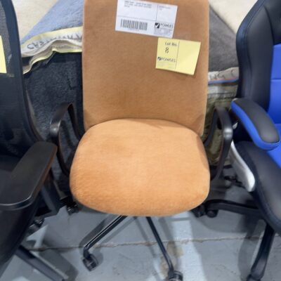 SAMPLE CHAIR - ORANGE VELOUR FABRIC OFFICE CHAIR, 120KG, HEIGHT ADJUSTABLE RRP$169
