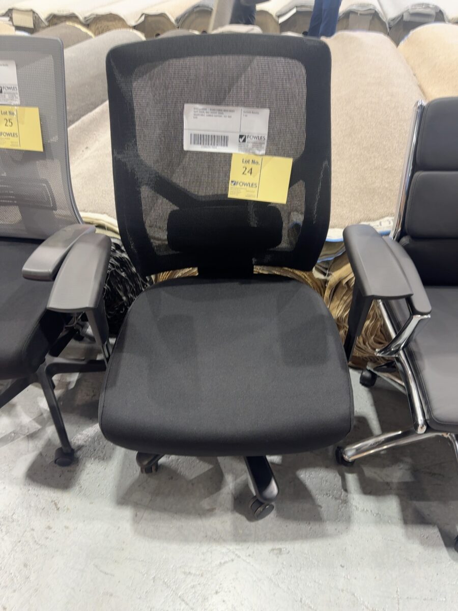 SAMPLE CHAIR - BLACK FABRIC MESH HEAVY DUTY CHAIR, MAX WEIGHT 200KG, ADJUSTABLE, LUMBAR SUPPORT, TILT RRP$399