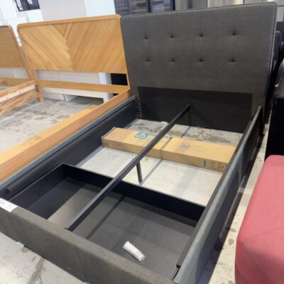 NEW FLORENCE ASH GREY DOUBLE BEDFRAME WITH DRAWER **PLEASE NOTE - DIFFERENT GREY MATERIAL ON SIDE RAILS ONLY** SOLD AS IS