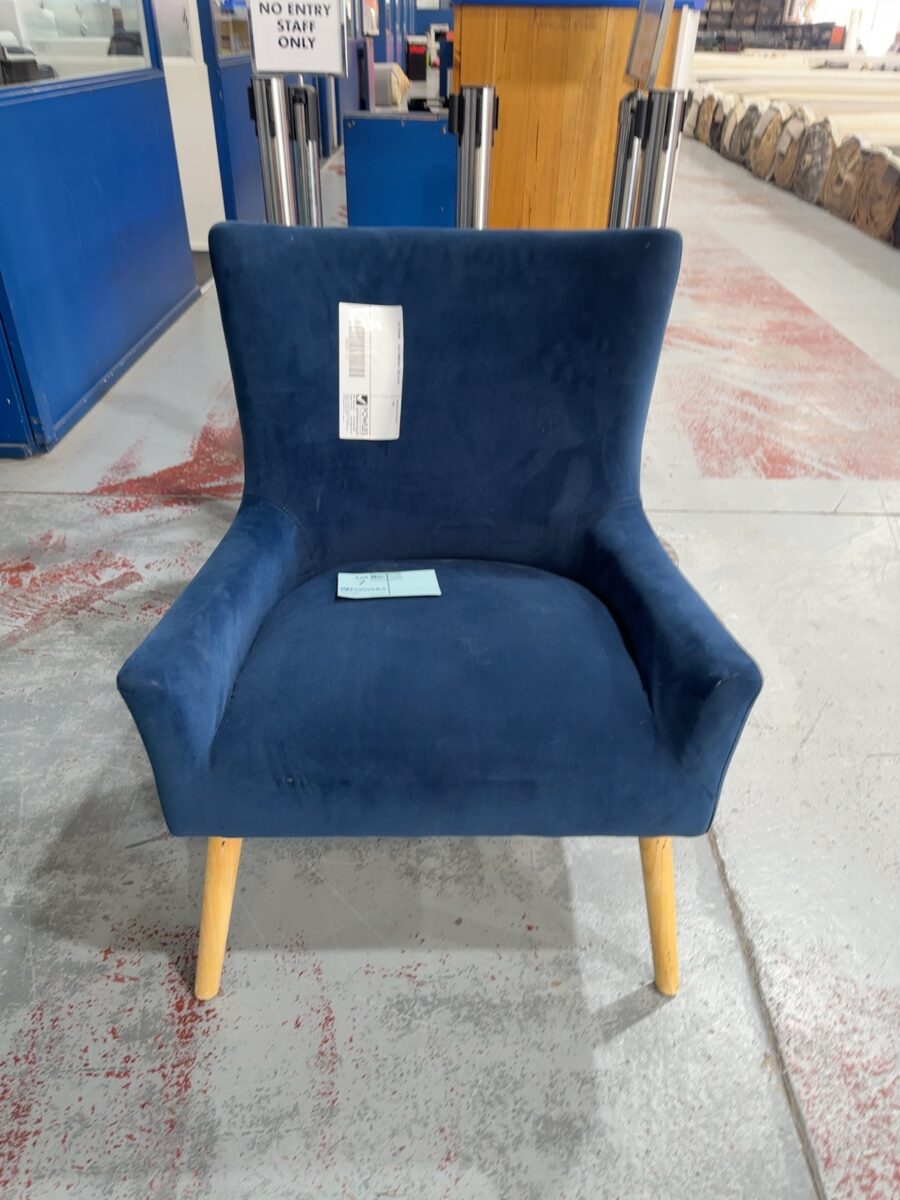 EX STAGING - BLUE ARMCHAIR, SOLD AS IS