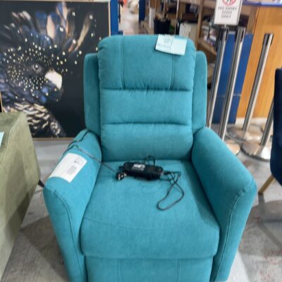 NEW BLUE MATERIAL ARMCHAIR WITH RECLINER & LIFT FUNCTION