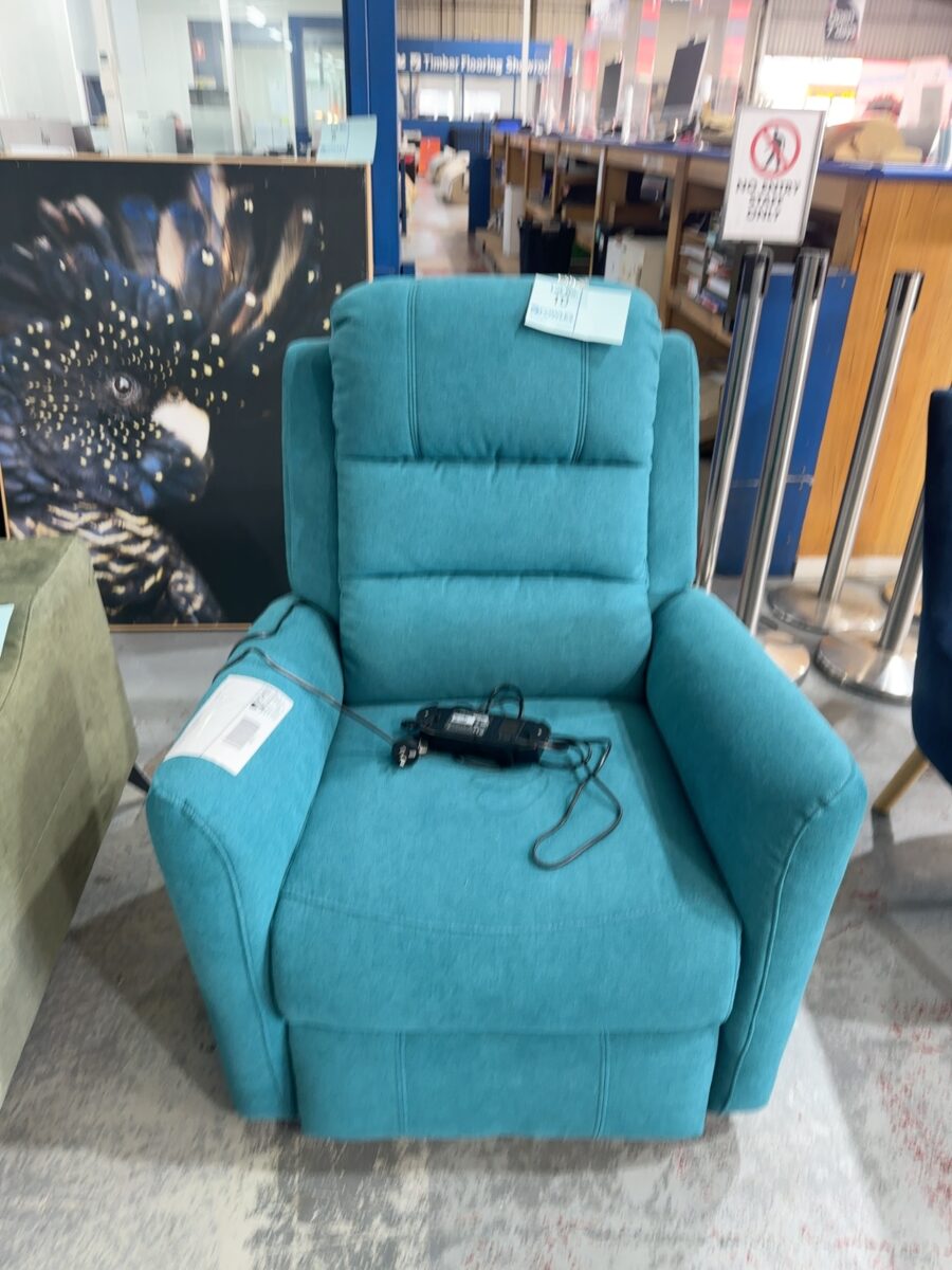 NEW BLUE MATERIAL ARMCHAIR WITH RECLINER & LIFT FUNCTION