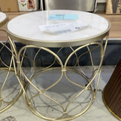 EX STAGING - MARBLE & GOLD ROUND SIDE TABLE, SOLD AS IS - MARKS