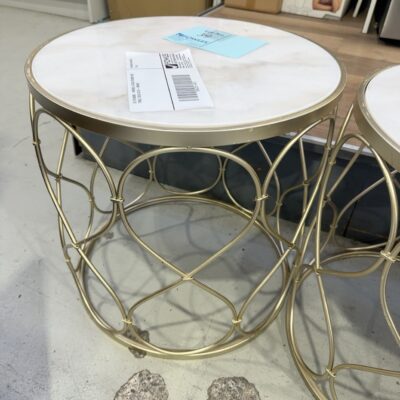 EX STAGING - MARBLE & GOLD ROUND SIDE TABLE, SOLD AS IS - MARKS