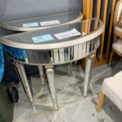 EX STAGING - HALF MOON MIRROR SIDE TABLE SOLD AS IS