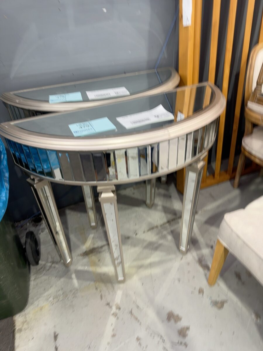 EX STAGING - HALF MOON MIRROR SIDE TABLE SOLD AS IS
