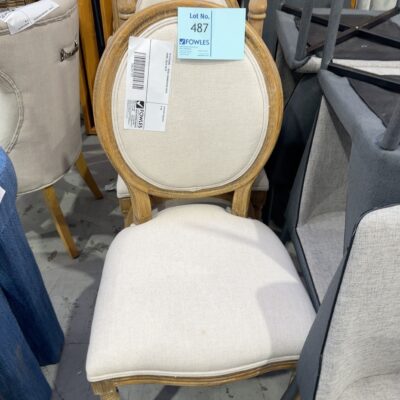 EX STAGING - BEIGE DININGCHAIR WITH ARMS, SOLD AS IS