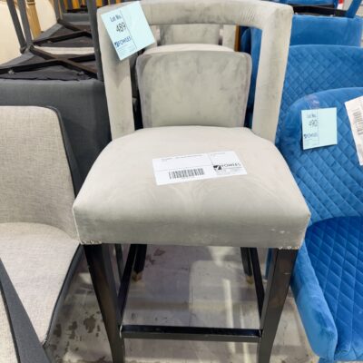 EX STAGING - GREY VELVET BAR CHAIR SOLD AS IS