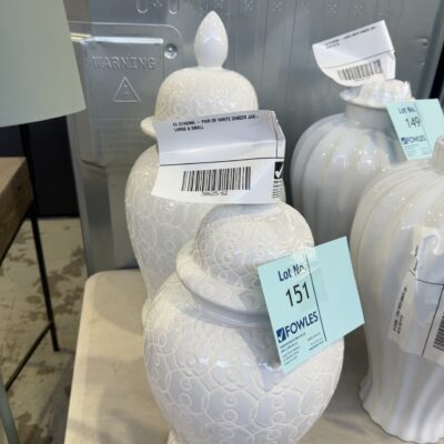 EX STAGING - PAIR OF WHITE GINGER JAR- LARGE & SMALL