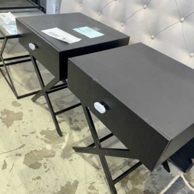 EX STAGING - BLACK BEDSIDE TABLE, SOLD AS IS