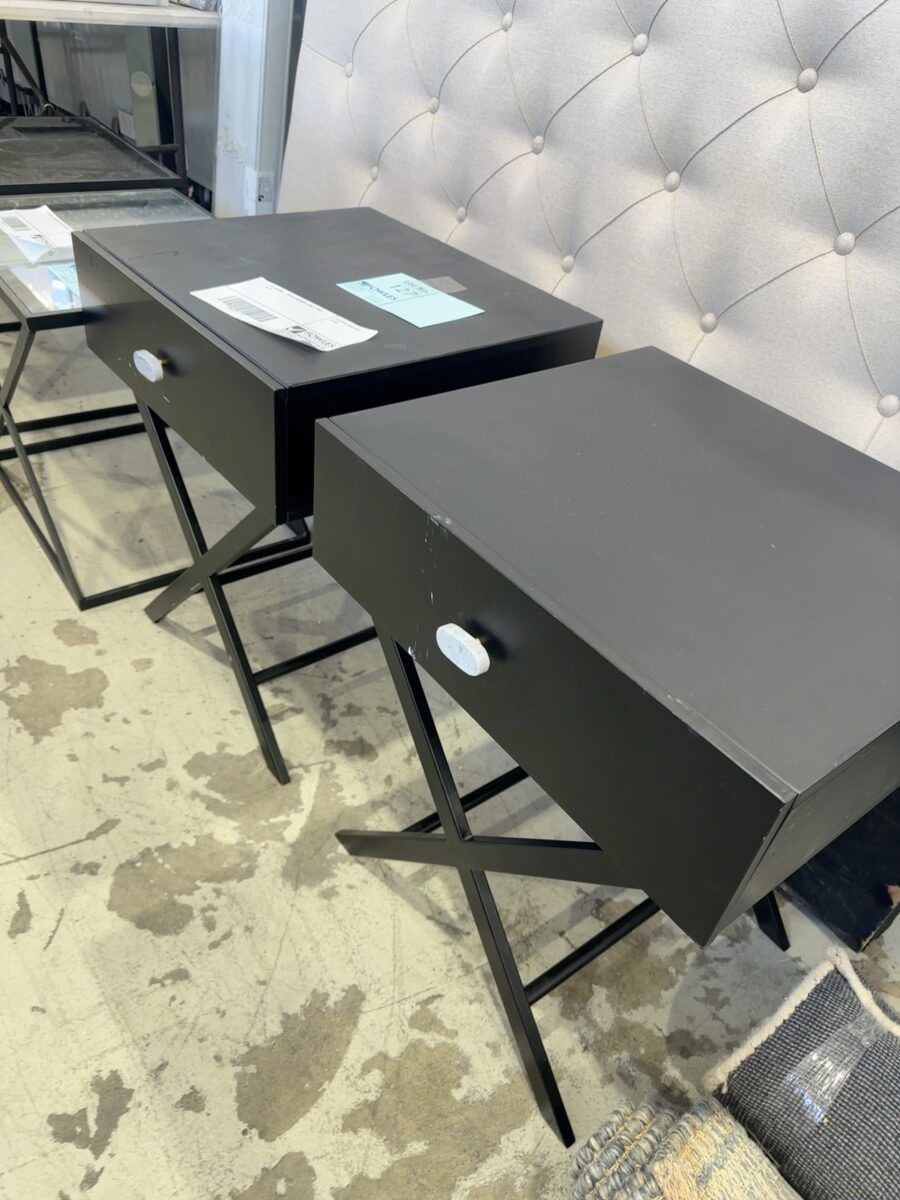 EX STAGING - BLACK BEDSIDE TABLE, SOLD AS IS