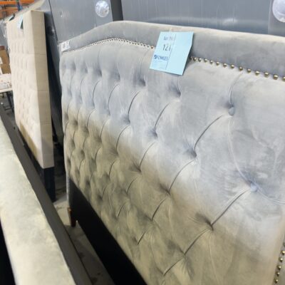 EX STAGING - TALL BLUE VELVET QUEEN BEDHEAD SOLD AS IS