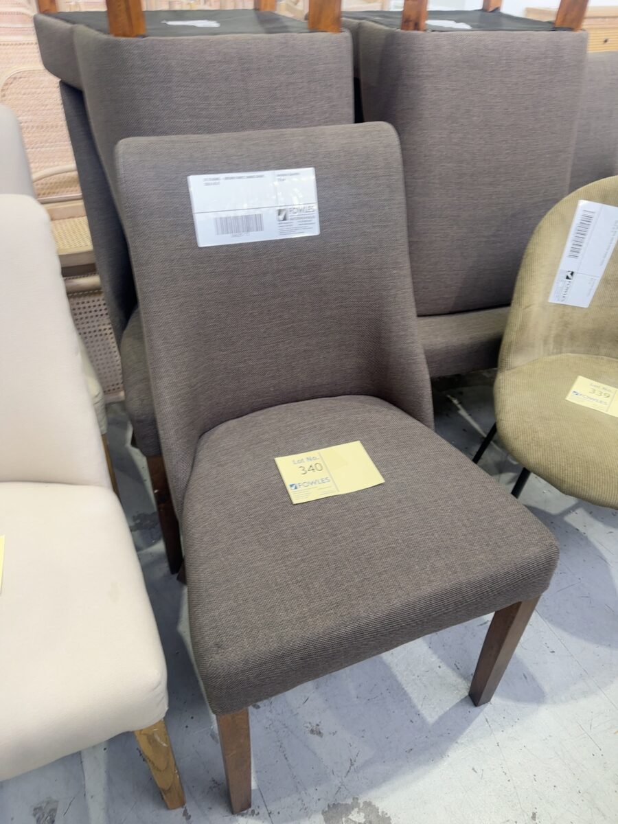 EX STAGING - BROWN FABRIC DINING CHAIR, SOLD AS IS