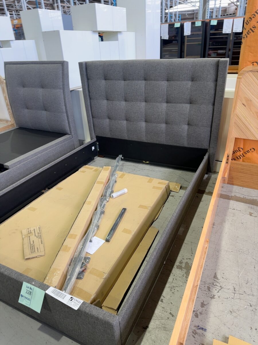 EX DISPLAY HOWARD DARK GREY QUEEN GAS LIFT BED, SOLD AS IS
