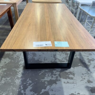 EX DISPLAY LUCA 2100MM MESSMATE DINING TABLE, BLACK LEGS, SOLD AS IS