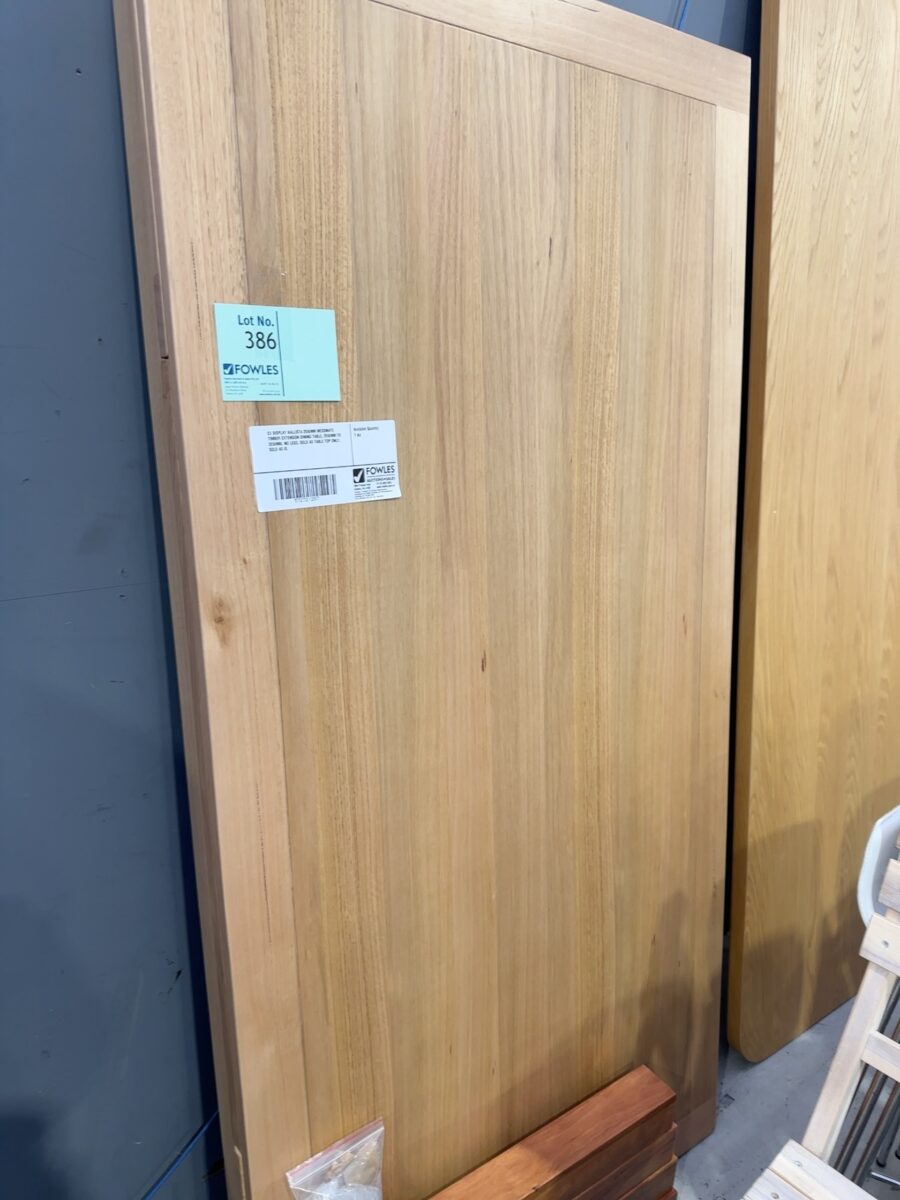 EX DISPLAY KALLISTA 2050MM MESSMATE TIMBER EXTENSION DINING TABLE, 2050MM TO 3050MM, NO LEGS, SOLD AS TABLE TOP ONLY, SOLD AS IS