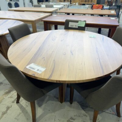 EX DISPLAY BILBAO 1600MM ROUND DINING TABLE, WORMY CHESTNUT, SOLD AS IS