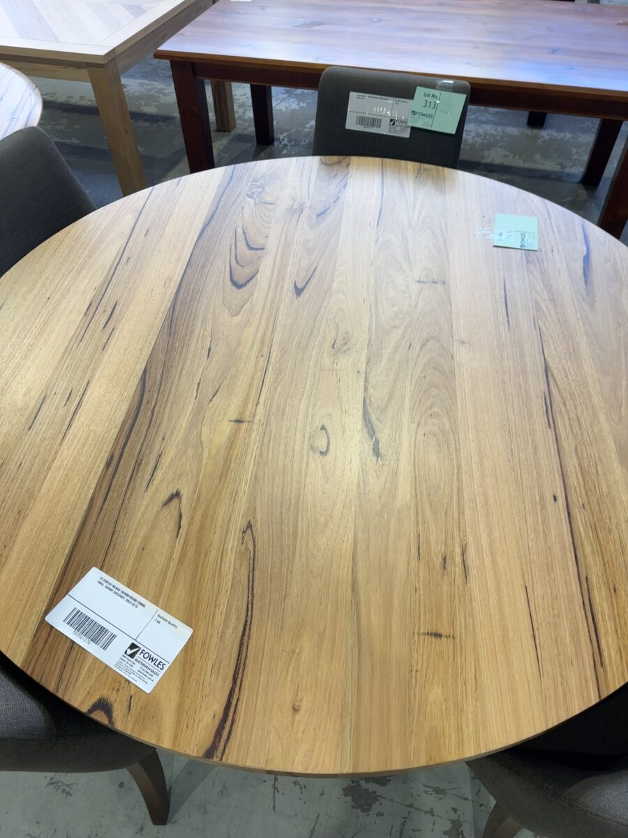 EX DISPLAY BILBAO 1600MM ROUND DINING TABLE, WORMY CHESTNUT, SOLD AS IS